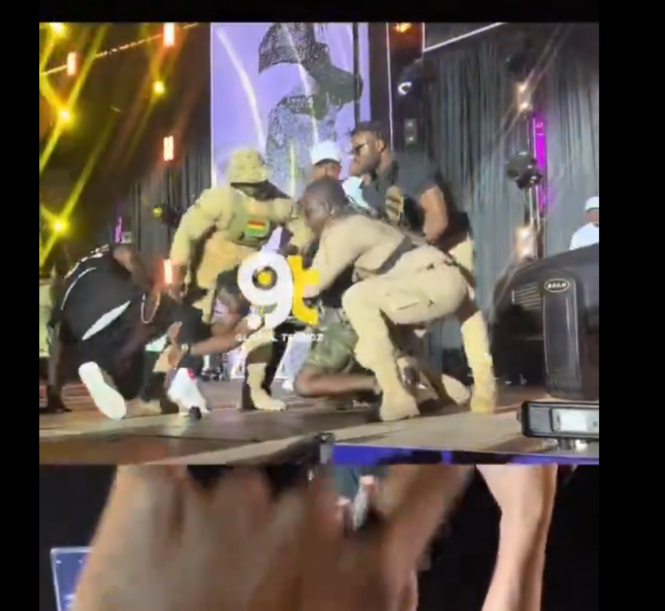 Shatta Wale Knocked Down by Fan During Kumasi Concert
