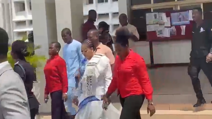 Angel Asiamah and Nana agradaa walking out of the court