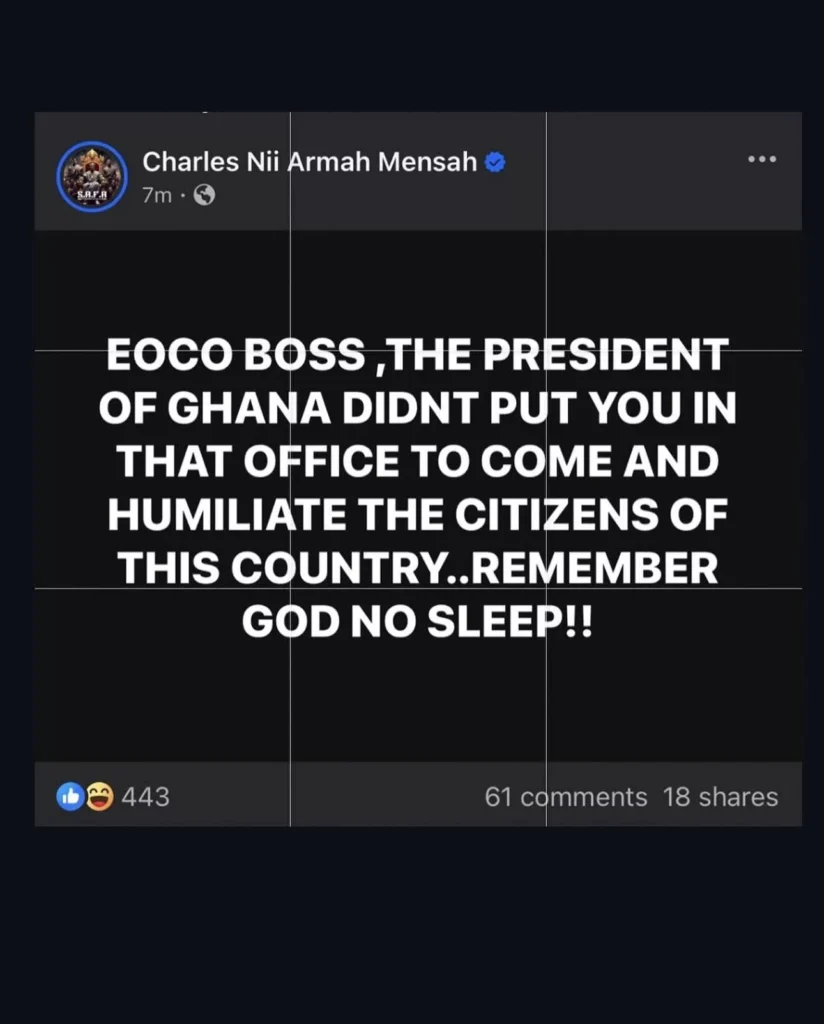 screenshot of shatta wale'sfacebook post