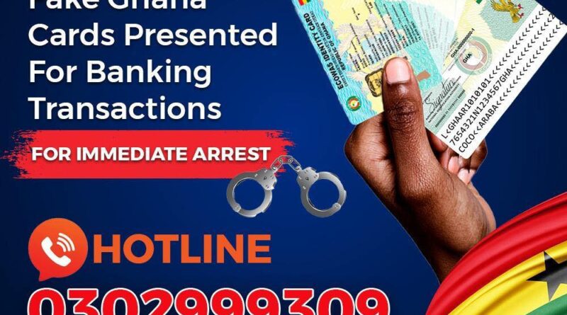 NIA Ghana Card specimen, Ghana Association of Banks logo, Non-Citizen Identity Card sample, NIA chases illegal holders